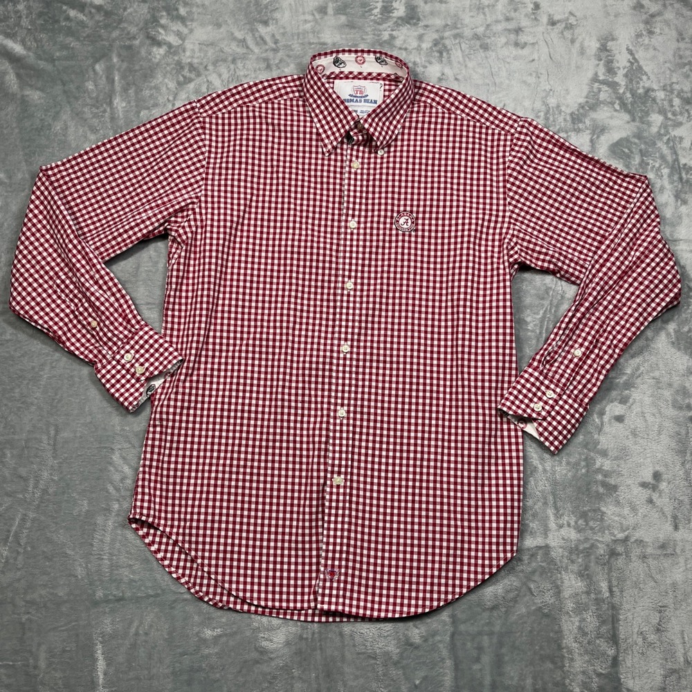 Alabama Crimson Tide Thomas Dean  Men Medium Red Gingham‎ Button Down Shirt NCAA